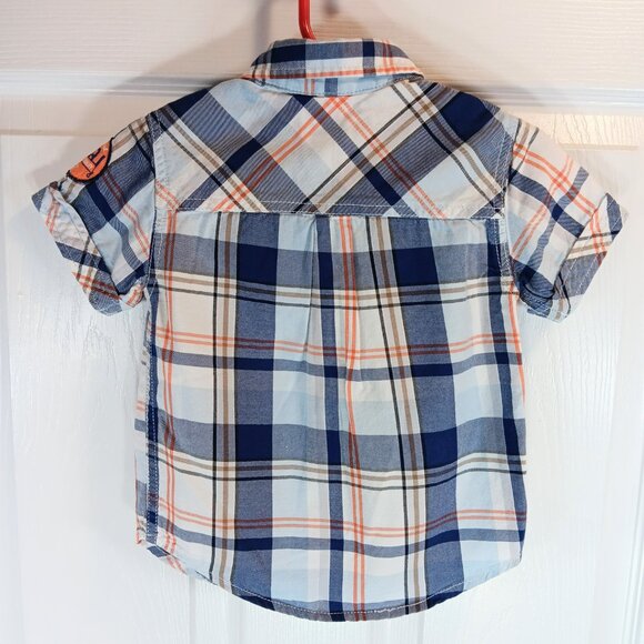 Guess NWOT Boy's Blue Orange Plaid Button Down Short Sleeve Shirt Size 18M - Picture 13 of 16